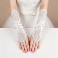 thumbnail image 2 of MEICHEN Women's Solid Color Fingerless Gloves Elegant Lace Hollow Out Sequin Decor Gloves for Wedding Party, 2 of 4