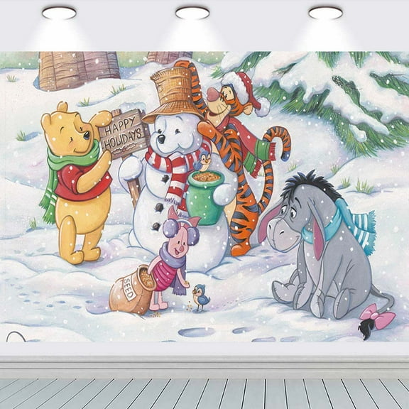 Winnie the pooh Christmas Backdrop Taspestry Banner Party Supplies Background Poster Decor Decorations