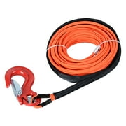 50ft x 1/4"Orange Synthetic Winch Rope 7000LBs with Rock Heat Guard and Red Hook for Jeep ATV UTV KFI Ramsey Pickup Truck