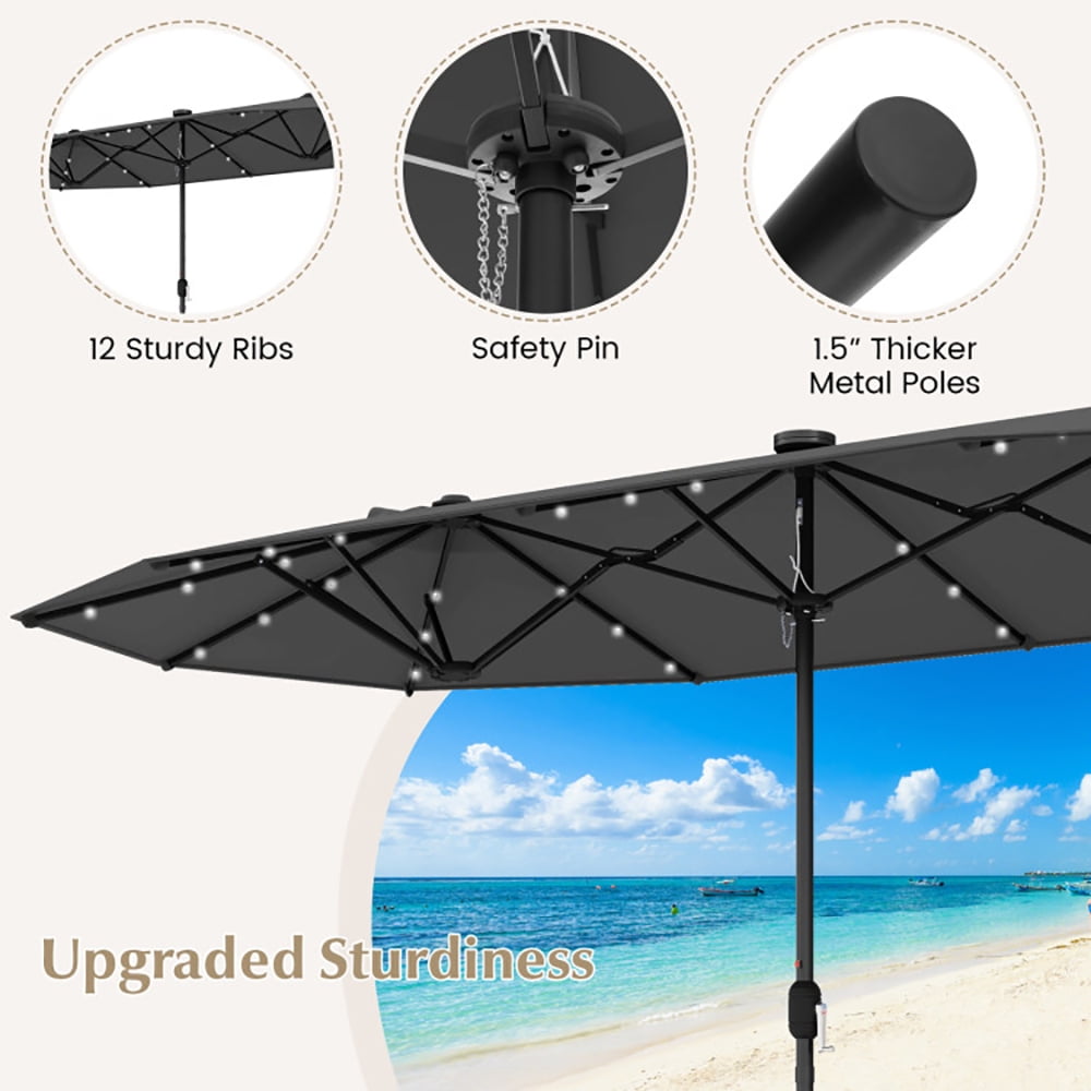 Aimee Lii 13FT Double-sided Patio Umbrella with Solar Lights for Garden Pool Backyard, Table Umbrella Outdoor Patio, Gray