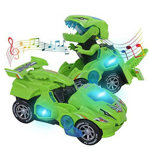 Toys for 3-6 Year Old Boys Transforming Car Toys with LED Light and Music Dinosaur Toy Birthday Gifts for 4 5 6 7 Year Old Boy (Green)