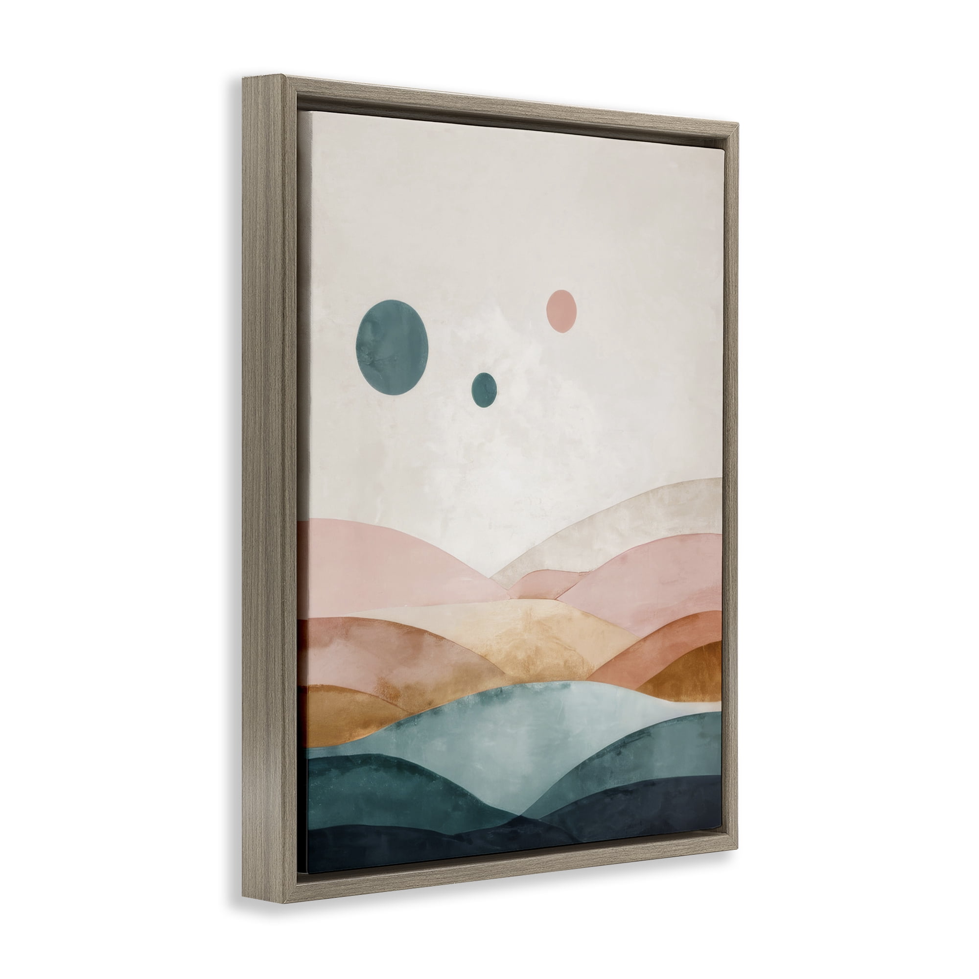 Stupell Industries Spheres Above Desert Landscape Painting Brown Floater Framed Canvas Art Print Wall Art, 17 x 21