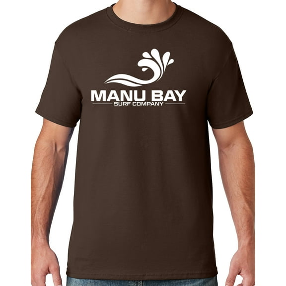 Mens Manu Bay Surf Company WHITE LOGO T-shirt, Large Chocolate Brown