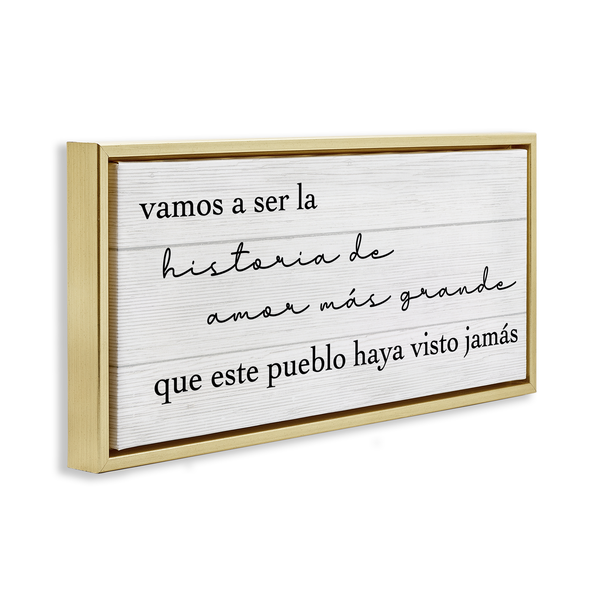 Stupell Industries Historia de Amor Más Grande Inspirational Quotes & Sayings Painting Gold Floater Framed Art Print Wall Art, 31 x 14