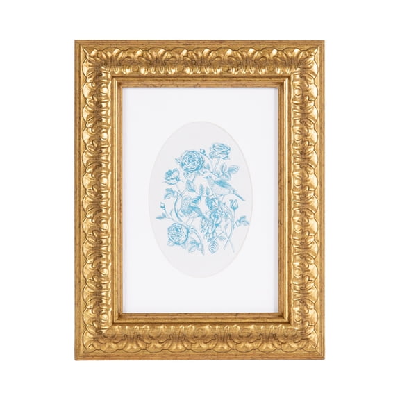 DesignOvation – 3.5x5 Picture Frame – Ornate Antique Gold Tabletop Photo Frame
