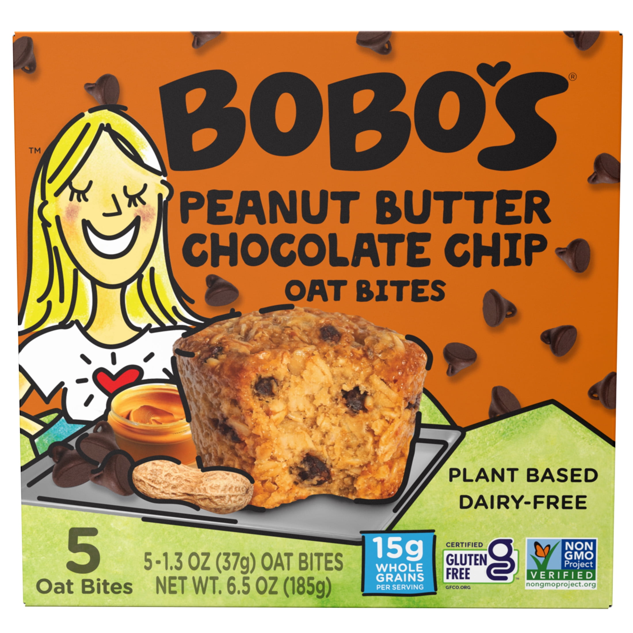 (2 pack) Bobo's Oat Bites, Peanut Butter Chocolate Chip, 5 Pack of 1.3 oz bars