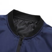 Men's Jackets-Bomber Jacket Fall Warm Windbreaker Full Zip Casual Coats Blue M