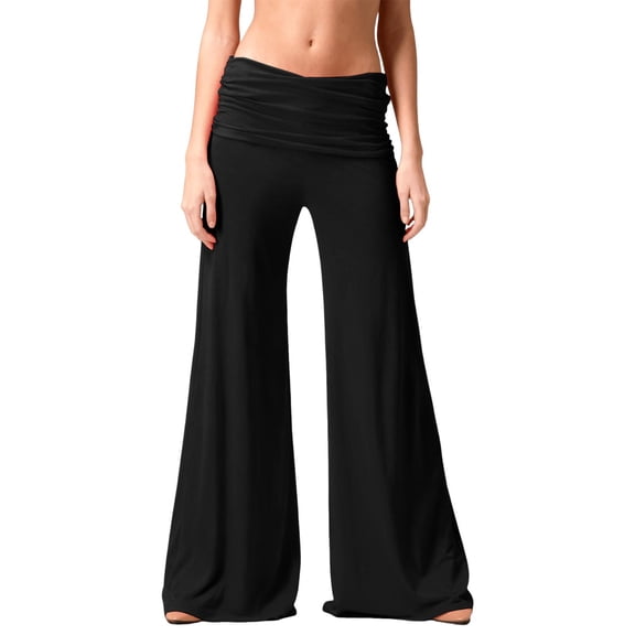 Pants for Women Coral Fold Over Yoga Pants Solid Wide Leg Loose Fit Ruched Waist Pants for Yoga Sports Everyday Yoga Pants Women