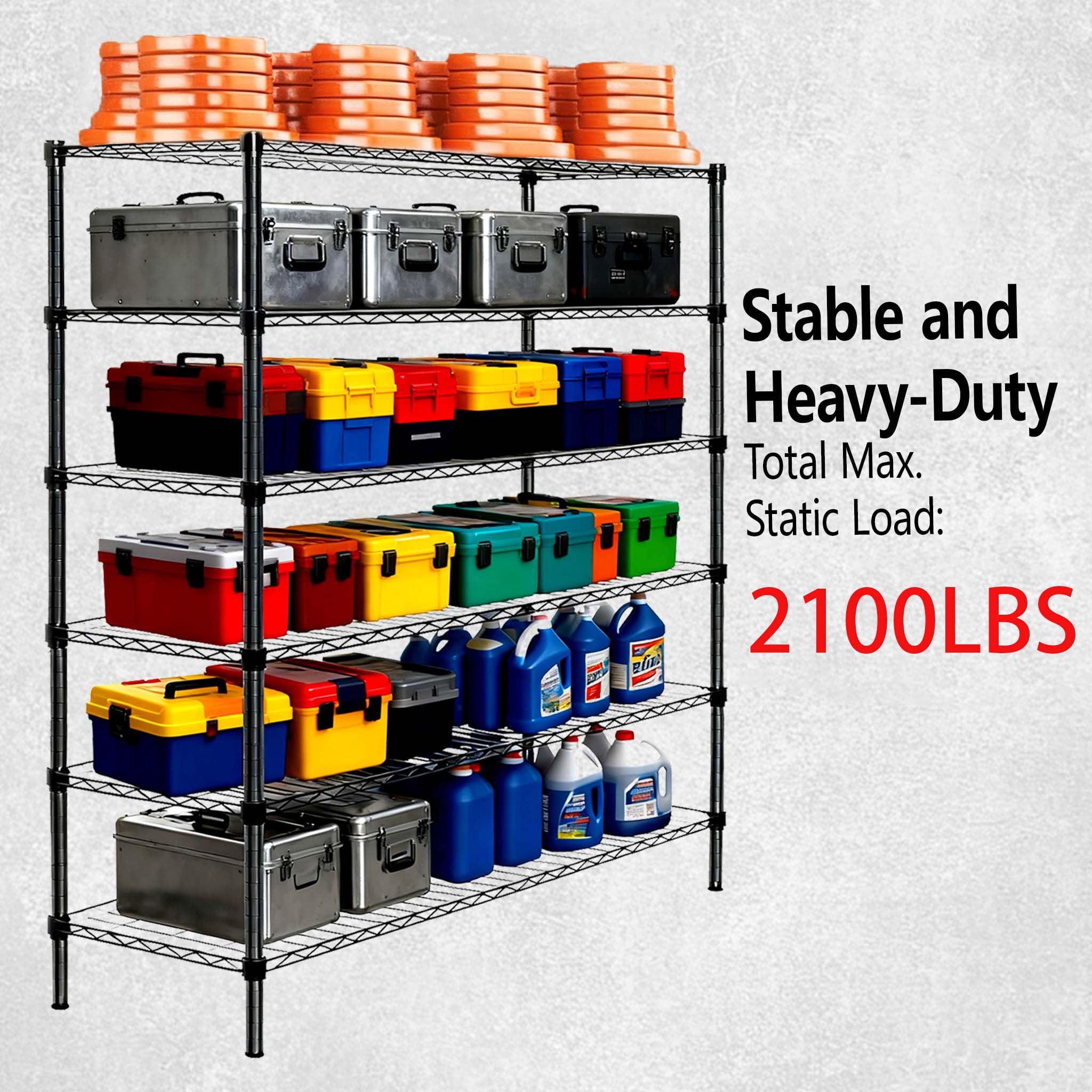 Set of 2 3-Tier Steel Wire Shelving Unit, 48" L x 18" D x 96" H, Black