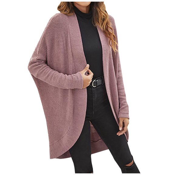 Lilgiuy Women Loose Dark Color Sleeve Casual Cardigan European And American Coat Sweater(Purple,8) Winter Fashion 2022