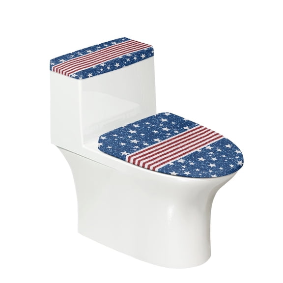 HELLHERO Stars and Stripes Round Toilet Lid Dust Cover, Washable Stays in Place Elastic Fabric Toilet Lid Cover Set
