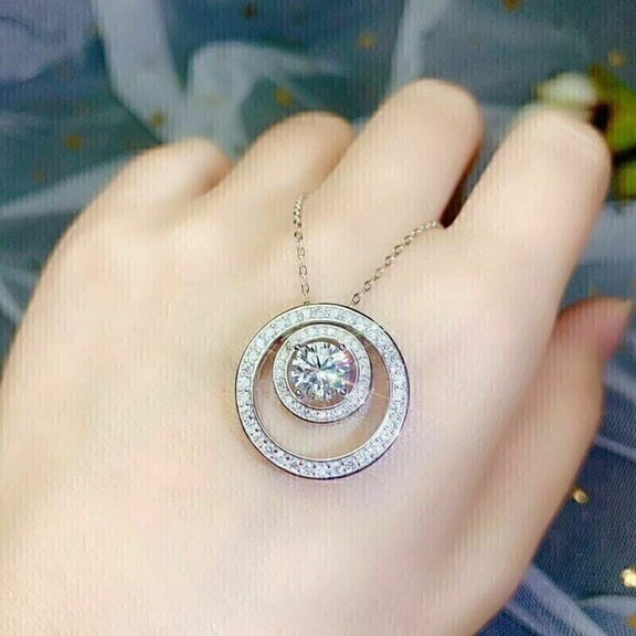 2Ct Round Lab Created Diamond Double Halo Circle Pendant 14K White Gold Plated 18''