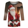 thumbnail image 6 of Xdegoge Christmas Shirt for Women 3/4 Sleeve Santa Funny Graphic T-Shirt Crewneck Vintage Casual Tops Pullover Family Holiday Casual Blouse Gifts 2025 Fall Winter Festival Clothes Fit Party, 6 of 7