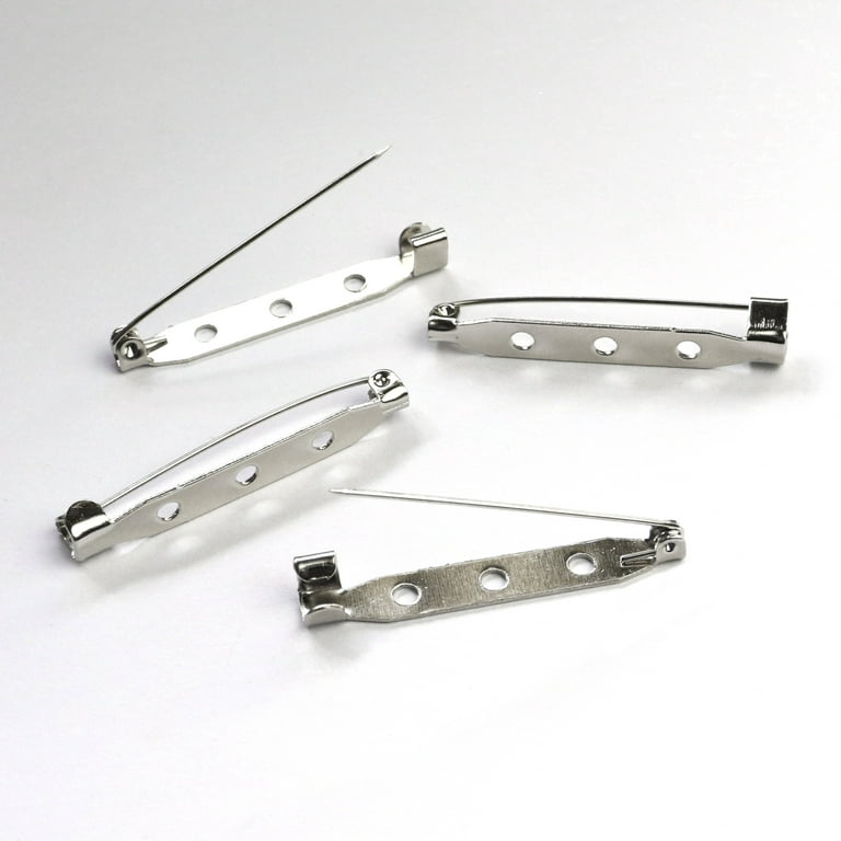 500 Pcs Silver Tone Brooch Pin Backs Clasp 1.5 inch (38mm) Bar Pins Findings 3 Holes Safety Pins for Badge Insignia, Citation Bars, Making Corsage, NA