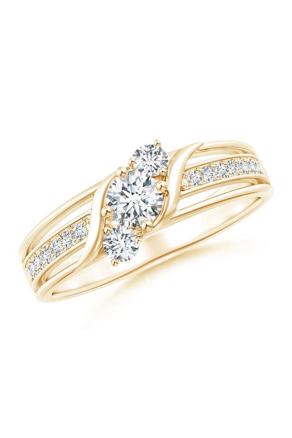 Lab Grown Triple Shank Diagonal Diamond Three Stone Bypass Ring for Women in 14K Yellow Gold (Size-4mm | 0.23 ct) | April Birthstone Jewelry for Her | Lab-Grown Diamond Engagement Rings