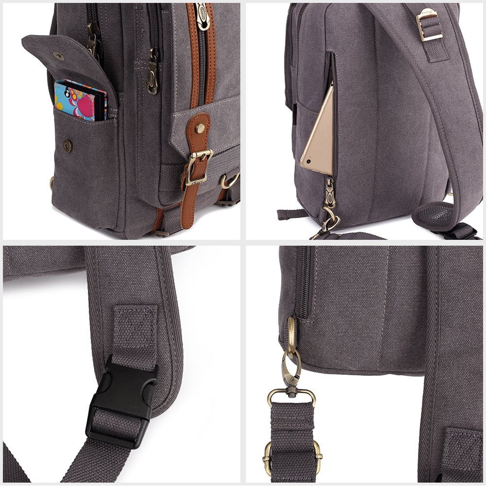 KAUKKO Canvas Messenger Bag Cross Body Shoulder Sling Backpack Travel Hiking Chest Bag