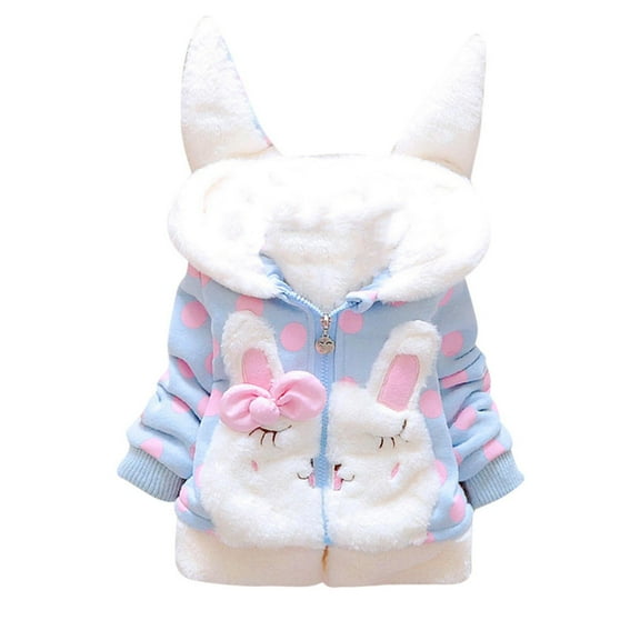jsaierl Baby Girl's Toddler Kids Fall Winter Coat Jacket Outwear Cute Rubbit Ear Thicken Warm Fleece Lined Hoodie Jacket 9M-3T