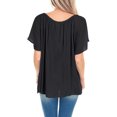 thumbnail image 2 of Camiseta de mujer con cuello redondo, ligera, transpirable, holgada, informal, fluida, arrugada, delantera, manga corta, camiseta para verano para mujer, negro, L, 2 of 4