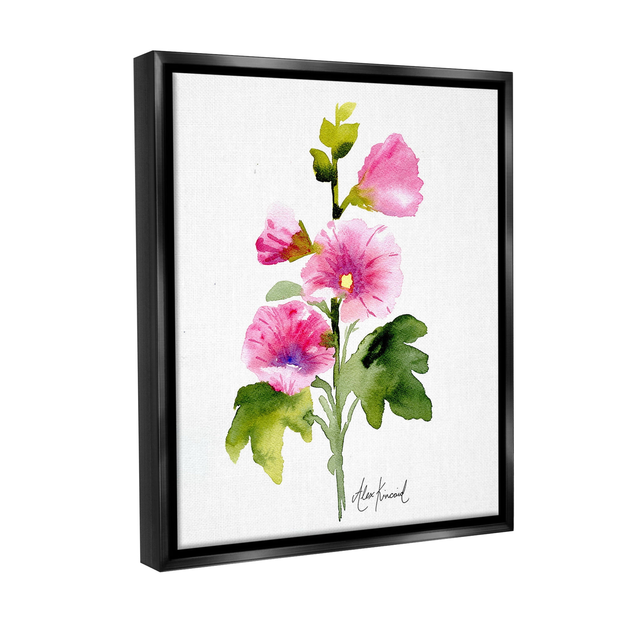 Stupell Industries Pink Watercolor Blossoms Botanical & Floral Painting Black Floater Framed Canvas Art Print Wall Art, 25 x 31