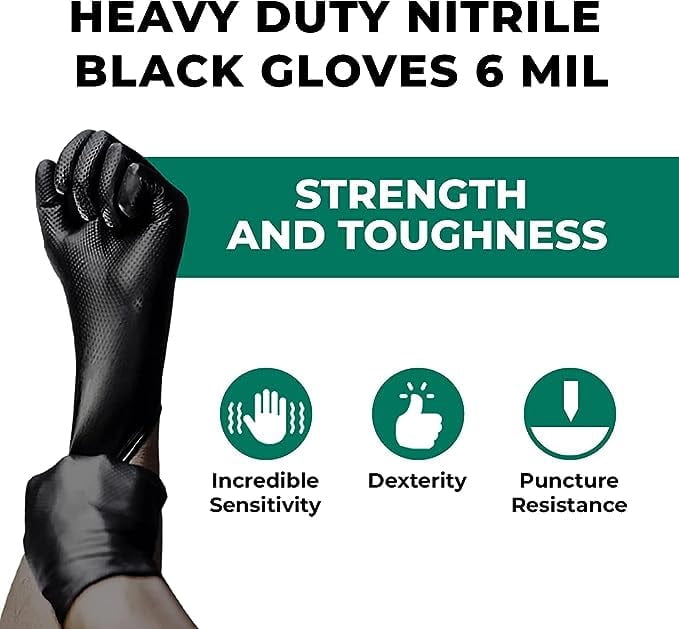 S&G Black Nitrile Gloves Heavy-Duty Latex & Powder Free - For Cleaning, Construction, Mechanic, Food Prep | 6 Mil - 1000 | XL