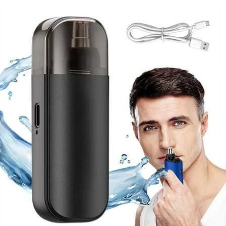 Nose Hair Trimmer 2 in 1 Nasal Hair Cutter Electric Portable Nose Trimmer Rechargeable with Dust Protection Cap Black