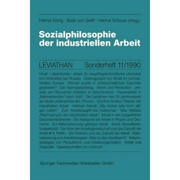 Leviathan Sonderhefte Sozialphilosophie Der Industriellen Arbeit, Book 11, (Paperback)