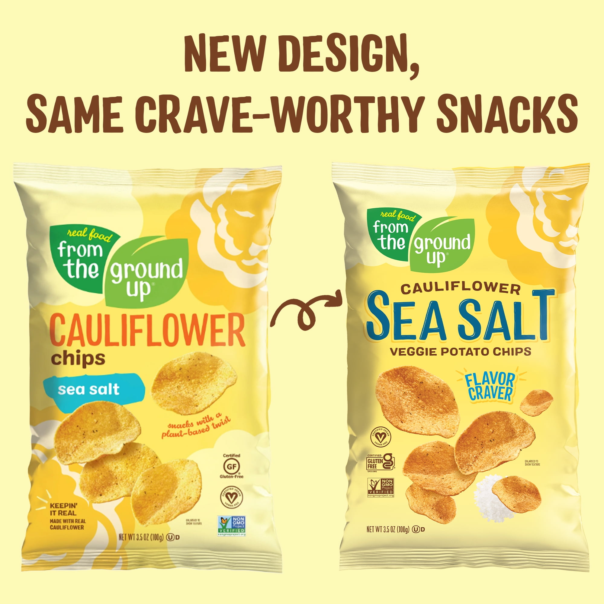 (3 pack) Real Food From the Ground Up Cauliflower Sea Salt Chips, Grain-Free, 3.5 oz Bag