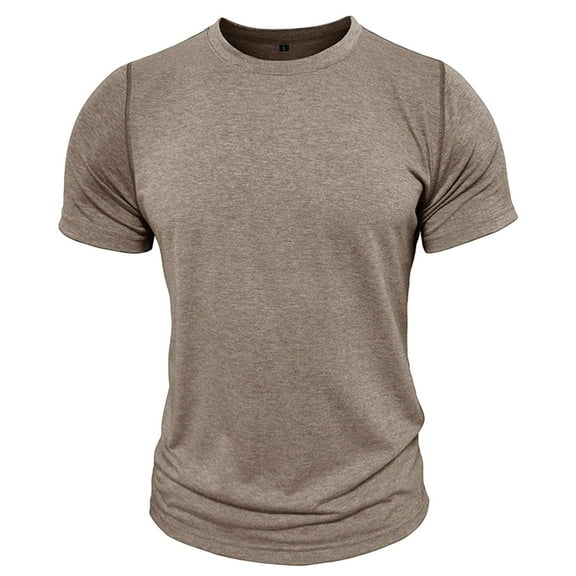 Rloper-Lop Classic Active Shirts for Men Lightweight Quick Dry Tee Tops Short Sleeve Regular Fit Athletic Tee Shirts Stretch Crew Neck Sports Tops Khaki L
