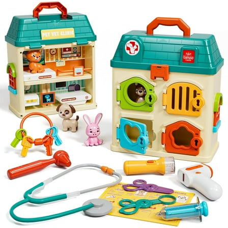 Pet Vet Toy Doctor Kit for Toddler, Pretend Play Set Vet Clinic Toys, Pet Care Playset Animal with Medical Accessories, Hospital Pretend Play Set Vet Toys for 2 3 4 5 6 Year Old Boys Girls Gift