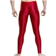 thumbnail image 4 of Hinvhai Mens Oil Shiny Glossy Compression Pants Stretchy Nylon Smooth Bulge Pouch Leggings Tights Pants Red 4(M), 4 of 4