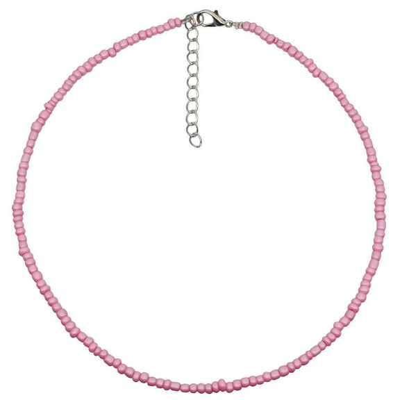 Zhuge Bohemian Rice Bead Choker Necklace, 1-Piece Boho Fashion Jewelry with Accent Beads-Pink