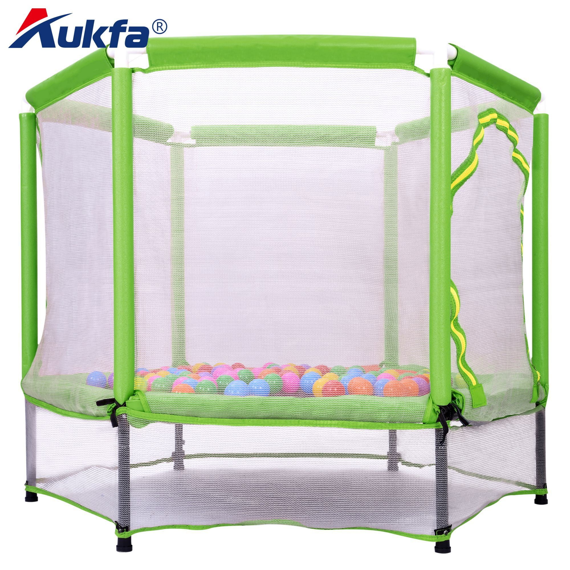 Trampoline for Kids with Safety Enclosure Net, Ball, Aukfa 55'' Indoor Outdoor Exercise Trampoline, 220 LBS High Weight Capacity Recreational Trampoline for Family Happy Time, Green