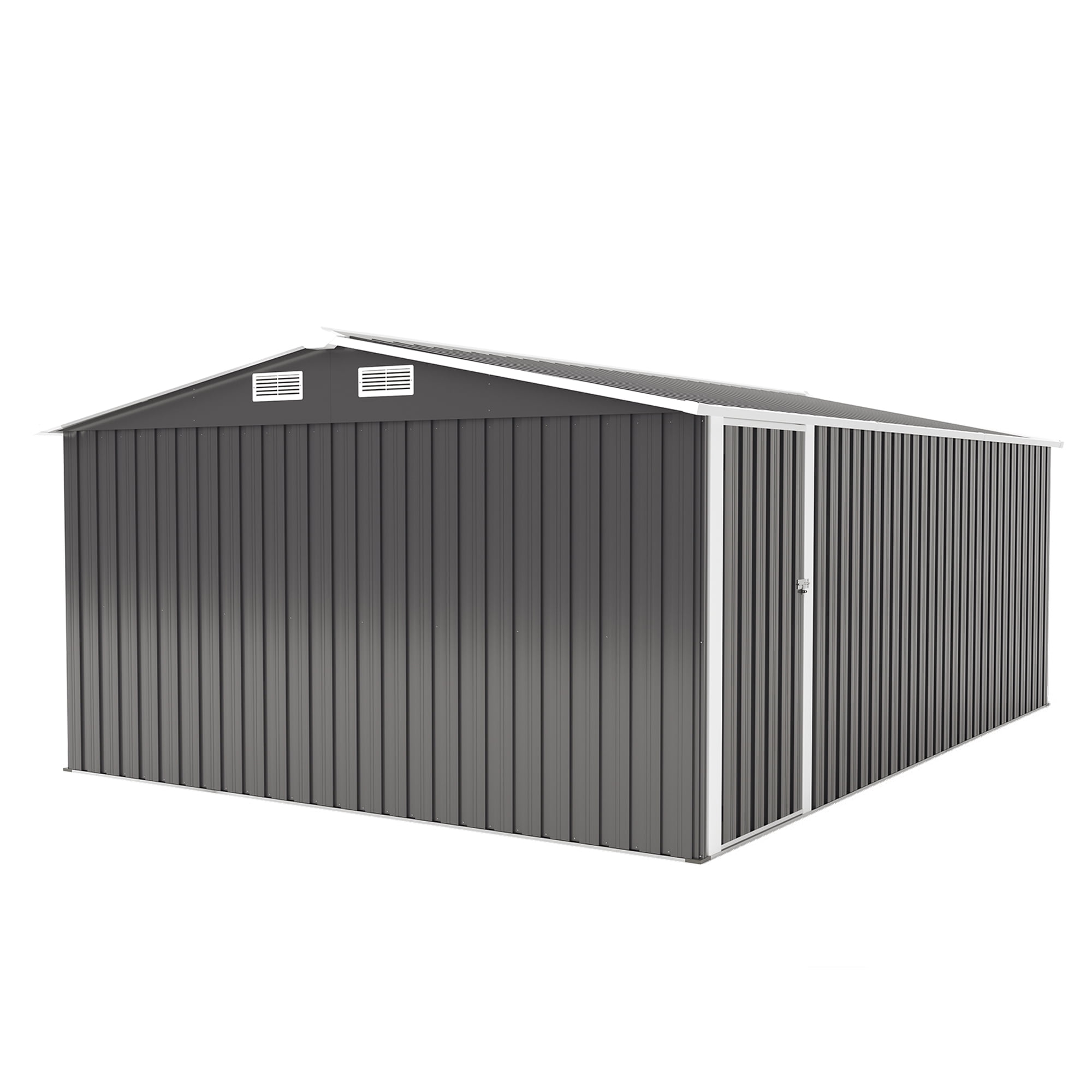 Campcraft 10x14ft Outdoor Storage Shed with 3 Lockable Doors - Heavy Duty Metal  Garden Shed,commercial-grade, triple door,fits riding mowers , Waterproof for Backyard/Patio (Dark Grey)