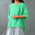 thumbnail image 2 of hotojiny Cotton Linen Tops for Women Oversized Solid 3/4 Sleeve Plus Size V Neck T Shirts Loose Three Quarter Length Dressy Blouses, 2 of 4