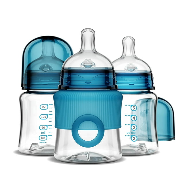 Set de Biberones Smilo 150 ml Paquete de 3 Anticólico Aqua