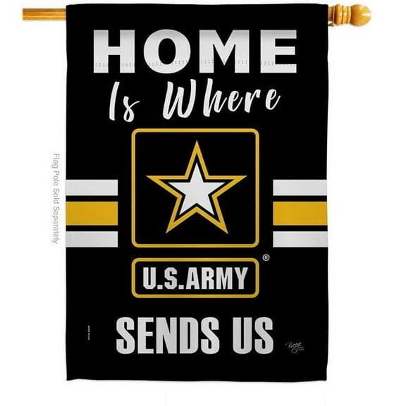 Breeze Decor H108456-BO Home is Where US Army House Flag Armed Forces 28 x 40 in. Double-Sided Decorative Vertical Flags for Decoration Banner Garden Yard Gift
