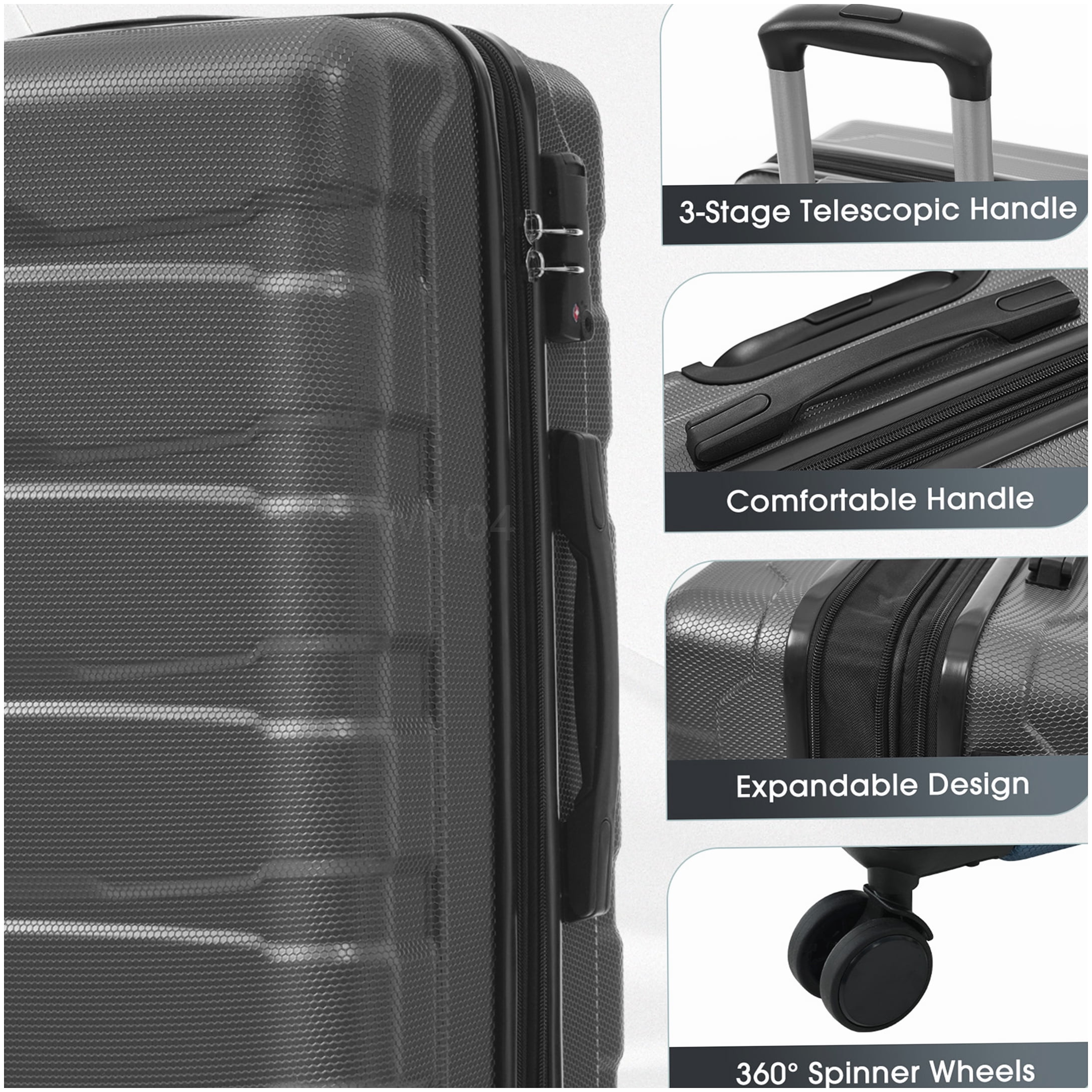 MANGIJOY TSA Lock Hardshell Suitcase 24 Inch, Lightweight Expandable ABS Checked Luggage with 360° Spinner Wheels, Gray