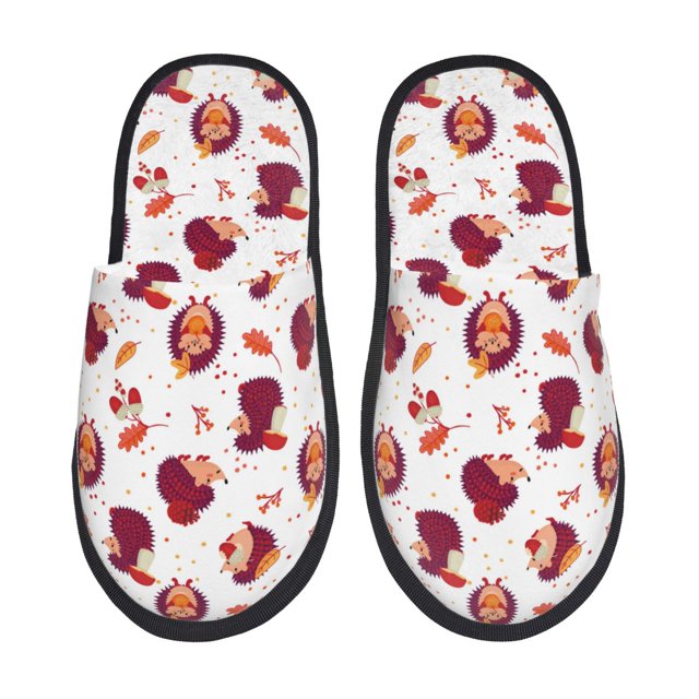 Fotbe Cartoon Hedgehogs Pantuflas Peludas para Mujer con Estampado, Zapatillas de Peluche, Zapatos de Invierno para Casa, Uso Interior y Exterior-Medium
