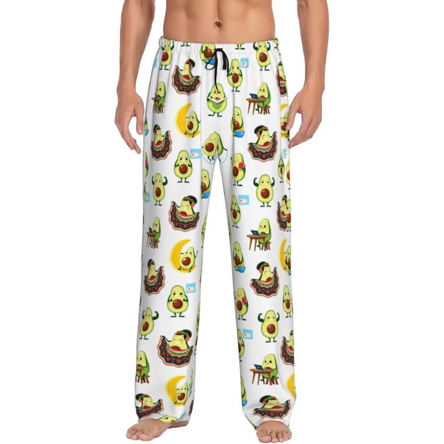 Fotbe Funny Avocado In Mexican Clothes Pantalones de Pijama para Hombre, Pantalones de Dormir, Pantalones de Casa con Cintura Ajustable y Bolsillos-Large