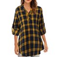 thumbnail image 1 of Otoño mujer camisa de tartán a cuadros con cuello en v botones pulóver puños manga larga suelta cami Abanopi Amarillo/Pequeña, 1 of 7