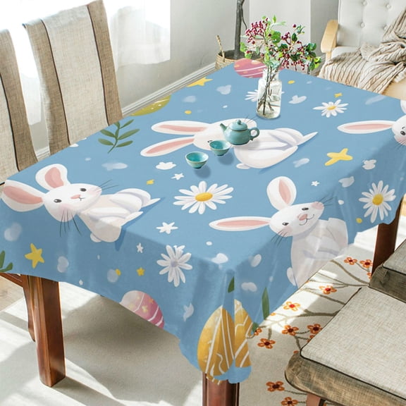 Yayeee Tablecloths 54" x 54" Rectangle Wrinkle Resistant Party Table Cover, Cartoon Easter Bunnies