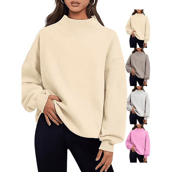 Gamivast Mock Neck Sweatshirts for Women Oversized Long Sleeve Drop Shoulder Pullover Fall Lounge Winter Clothes Casual Slouchy Cozy Fleece Lined Streetwear Top Beige S