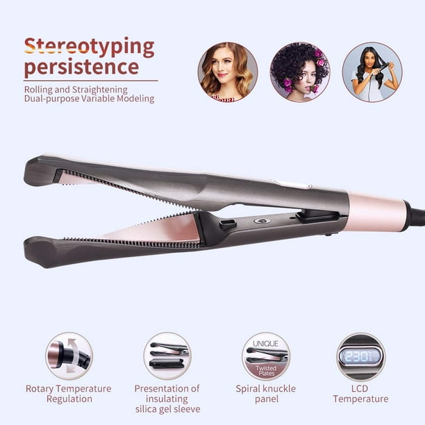 Hair Straightener Curling Iron 2 in 1 Tourmaline Ceramic Twisted Flat Iron for All Hair Types