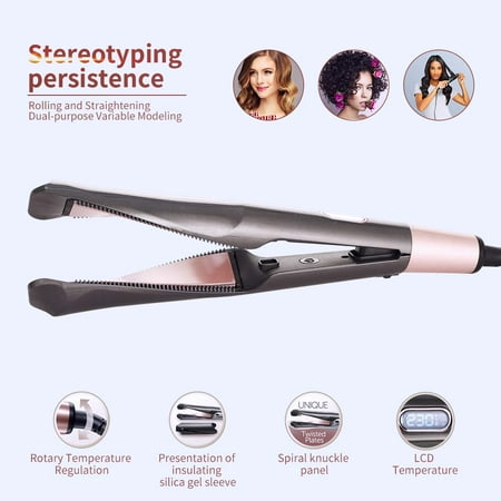 Straightener Curling Iron 2 in 1 Tourmaline Ceramic Twisted Flat Iron Fast Heating-up with LCD Digital Display Curling Flat Iron