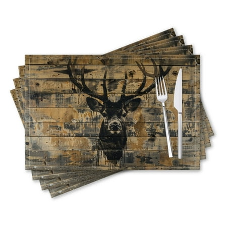 

BaHomeck placemats Set of 4 rectangle Linen Cotton Placemats for Dining Table Washable Heat Resistant 18*12inch Large Deer Head Mounted On Rustic Wood Wall