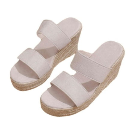 Deals Women s Wedge Sandals Summer Open Toe Buckle Strap Platform Espadrille Slides Shoes Wedge Heels Slip On Summer Beach Sandals Black 36