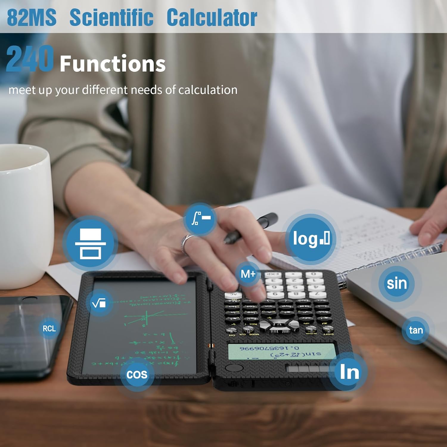 Newyes 82MS Scientific Calculator with Writing Tablet, Black photo 3