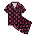 thumbnail image 4 of TSADFHJI Tenues d'Automne Robes d'Été pour Filles Taille 10-12 Ensemble 2 Pcs Rouge Pyjamas pour Enfants Imprimé Graphique Chemise à Boutons Manches Courtes Shorts Ensemble de Pyjama 12-13 Ans Noir, 4 of 5