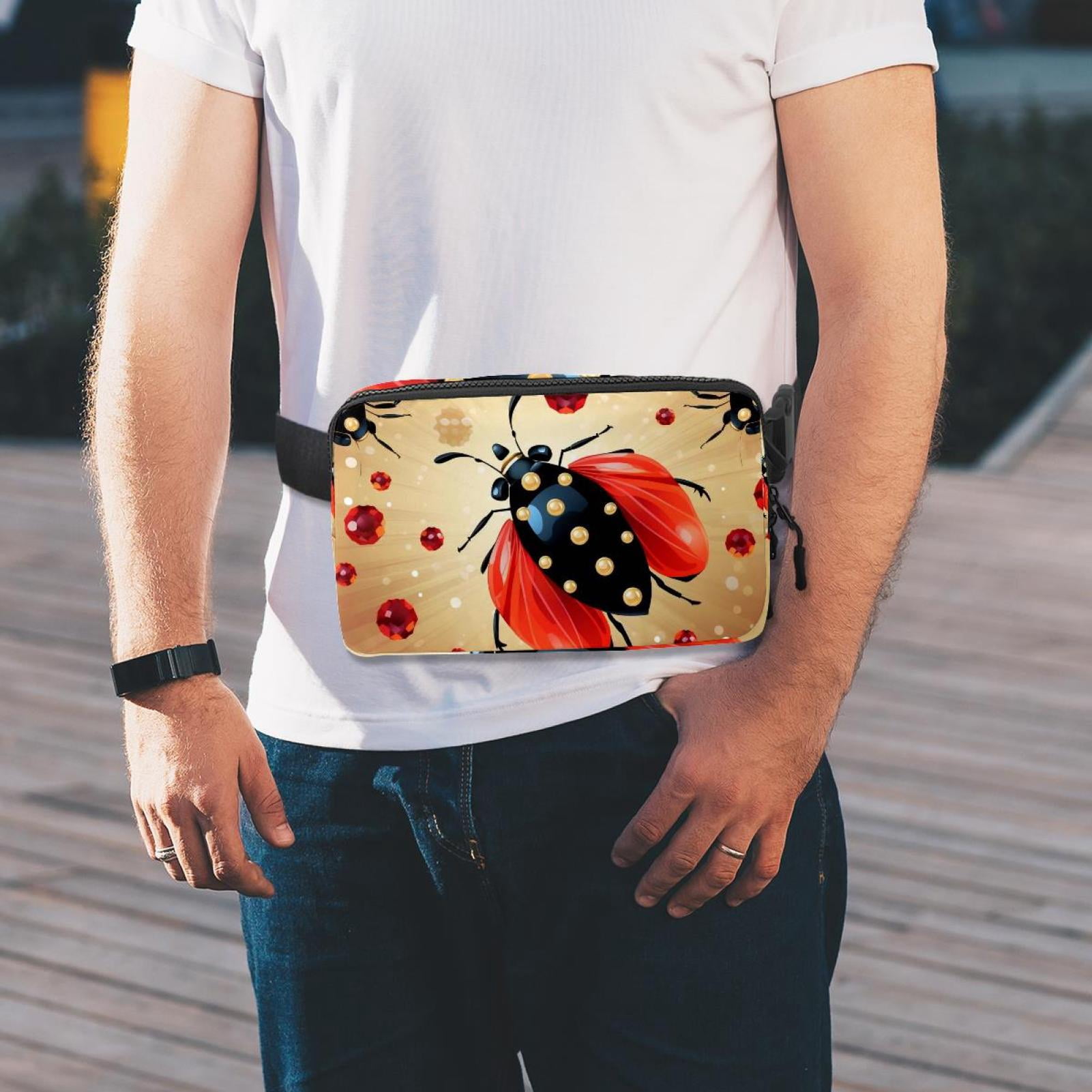 Coccinella septempunctata Cross Body Bag Waist Packs Fanny Pack Lightweight Adjustable Extension Strap Unisex