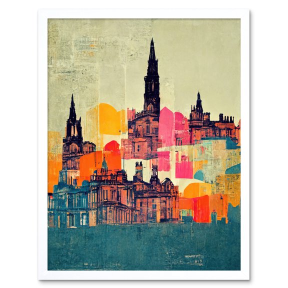 Boho Abstract Multi Coloured Cityscape Skyline Painting Folk Art Art Print Framed Poster Wall Decor 12x16 inch